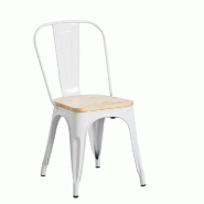 Gasfrit - Chaise Industrielle Forte Blanche avec Assise en Bois 45x50x85cm - tolix42 Gasfrit - Chaise Industrielle Forte Blanche avec Assise en Bois 45x50x85cm - tolix42