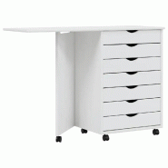 Helloshop26 - Armoire roulante avec bureau pliable rangement organisé 105,5 x 39 x 74,5 cm en bois de pin blanc 02_0047169 - blanc Bois massif 300023