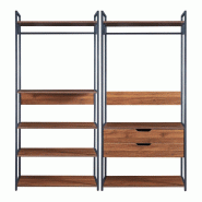 Helloshop26 - Ensemble de 2 portants rangement organisation à vêtements 2 tiroirs 7 étagères noir effet noyer 03_0009372 - 3000224655397