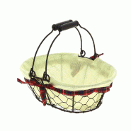 Panier ovale "Ecossais" métal grillagé noir tissu écru 28x20x10cm - par 20