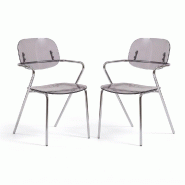 RATTATAN Lot de 2 chaises en polycarbonate avec accoudoirs, structure en métal, design moderne pour cuisine, salle à manger, bars et restaurants –