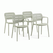 RATTATAN Lot de 4 chaises d’extérieur avec accoudoirs, en polypropylène, empilables, pieds antidérapants, pour jardin, terrasse, balcon – Vert