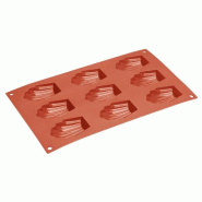 ​​​​​​​Plaque de 9 moules à madeleines en silicone rouge