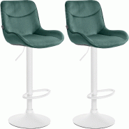 Décoshop26 - Lot de 2 tabourets de bar pivotant forme ergonomique surpiqûres décoratives en velours vert cadre en métal blanc 10_0006600 - blanc m