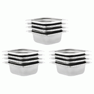 Helloshop26 - Lot de 12 récipients gastronorm empilables 176 x 162 x 65 mm pratique cuisine en acier inoxydable argenté 02_0046003 - argenté inox 3