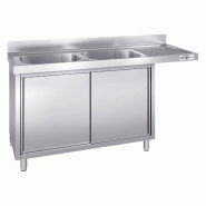 Plonge Inox 2 bacs sur placard avec passage lave-vaisselle - P 700 - GGM - 2000 mm bac à gauche_0