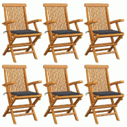 VidaXL Chaises De Jardin Avec Coussins Anthracite Lot De 6 Bois Teck - gris 3062541