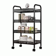 WellHome - Étagère métallique à 4 niveaux et roulettes 86 x 29 x 12 cm - noir acier WH16471