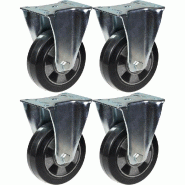 152mm 6" roulette caoutchouc noir fixe forte capacité 1320kg, jeu de 4 152mm 6" roulette caoutchouc noir fixe forte capacité 1320kg, jeu de 4