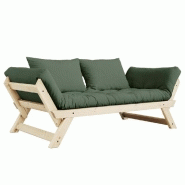 BANQUETTE MÉRIDIENNE FUTON BEBOP PIN NATUREL COLORIS VERT OLIVE COUCHAGE 75*200 CM.