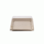 Betik Ecoline – 250 unités – Combo – Barquette sushi bagasse naturel  +  couvercle PET anti-bué – 20 x 13,5 x 5 cm - beige multi-matériau 1010662