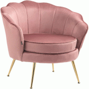 Décoshop26 - Fauteuil lounge chaise de chaise rembourrée avec coutures décoratives revêtement en velours rose et pieds métal doré FAL101557 - m�_0