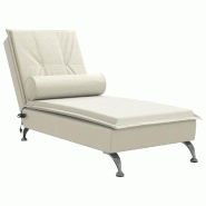 Décoshop26 - Méridienne chaise longue pour intérieur de massage avec traversin en velours crème DEC026145 - beige 3000255650286