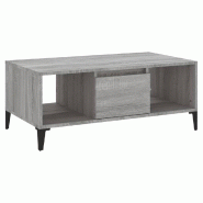 Décoshop26 - Table basse avec tiroir et compartiment ouvert 90 x 50 x 36,5 cm bois d'ingénierie gris et métal DEC040135 - gris métal 3000264768088