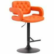 Décoshop26 - Tabouret de bar capitonné en synthétique orange accoudoirs repose-pieds métal design moderne TDB10507 - 3000446769605