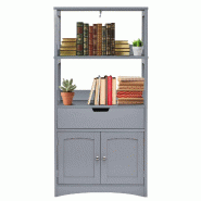 Helloshop26 - Armoire de rangement salle de bain 32,5 x 60 x 122 cm avec tiroir et étagères ouvertes style épuré en MDF gris 20_0010312 - 30002261_0