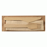 Kit couverts 3 en 1 (couteau, fourchette, serviette) bois 16,5cm - par 500