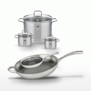 Lot de 3 Faitouts et 2 Poêles Elo Relief Evolution - gris inox 3176239955705