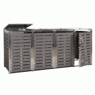 Mendler Habillage pour 4 poubelles HWC-K14, Box pour poubelles, 120x264x85cm WPC acier inoxydable 128kg ~ anthracite - gris métal 87699+87700+87701