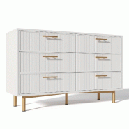 Merax Commode à tiroirs avec 6 tiroirs, Buffet Haut Blanc pour Chambres et Tous Les Salons - blanc multi-matériau AB20875152W