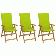 VidaXL Chaises Pliables De Jardin Lot De 3 Avec Coussins Bois D Acacia - vert 3064100