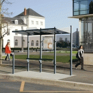 Abri bus conviviale / structure en acier / bardage en verre sécurit / avec banquette / 300 x 150 cm
