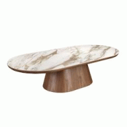 AC ANGEL CERDA Angel Cerdá Table basse ovale demi-ronde en porcelaine et noyer 2160C Ø160 x 80 x 38 - blanc porcelaine 8435631043409