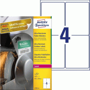 AVERY Zweckform L7915-40 Lot de 40 étiquettes de film A4 160 autocollants, ultra résistantes, 99,1 x 139 mm Blanc - 4004182050019