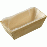 Barquette rectangle bois naturel avec papier cuisson blanc 375ml - par 150
