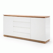 BUFFET CHARLY 2 PORTES 4 TIROIRS LAQUÉ BLANC MAT PLATEAU ET SOCLE CHÊNE NOUEUX HUILÉ