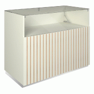 Comptoir vitrine côté bois Vertigo T03 MDF naturel et blanc mat 120x60x93cm