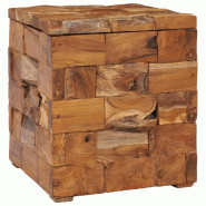 Décoshop26 - Tabouret assise table d'appoint avec compartiment de rangement en bois de teck massif brun DEC026341 - Bois massif 3000255763153