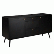 Oviala Business Buffet design effet bois foncé 2 portes 3 tiroirs 150 cm noir - noir Bois massif 113683