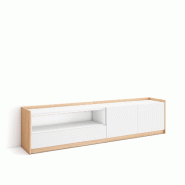 SKRAUT HOME Meuble TV, Banc Télé, 207x50x37 cm, Pour les TV jusqu'à 80", Meubles de salon, Blanc et Chêne Soft - blanc Bois manufacturé 685_1