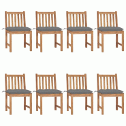 VidaXL Chaises De Jardin Lot De 8 Avec Coussins Bois De Teck Massif - gris 3073158