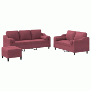 VidaXL Ensemble de canapés 3 pcs avec coussins rouge bordeaux tissu Modèle Zenith Métal - 3201864