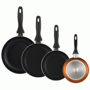 WellHome - Ensemble de 4 poêles Ø16/20/24/28cm en aluminium pressé bronze métallisé - aluminium PK8113