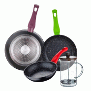 BERGNER - Jeu de 3 Poêles Ø18/Ø22/Ø26cm Jolie en Aluminium Forgé Compatibles Induction avec Cafetière à Piston en Verre Borosilicate 15,8×10×_0