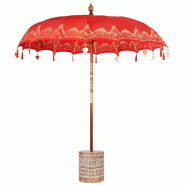 Helloshop26 - Parasol balinais rond extérieur 215 x 215 x 260 cm grande ombre ambiance chill en coton rouge 02_0055948 - rouge Bambou 3000239275948
