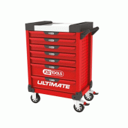 KS TOOLS - 809.0007 - Servante d'atelier Vide Ultimate 7 tiroirs - Caisse à Outil - Couleur Rouge - Plateau INOX - Porte flacons - 4042146376645