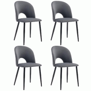 Merax Chaise de salle à manger (4 pièces), lot de 4 chaises de salon rembourrées, velours, pieds en métal, gris - gris textile WF313385AAG-4