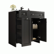 Merax meuble sous-vasque avec meuble bas 76.5 x 47 x 86 cm, meuble de salle de bain avec vasque en céramique, 3 tiroirs et 1 tiroir latéral, noir -