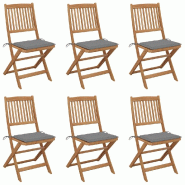 VidaXL Chaises Pliables De Jardin Lot De 6 Avec Coussins Bois D Acacia - gris 3074995