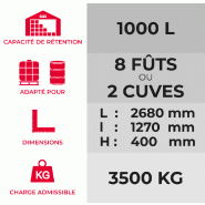 Bac de rétention Bi-conteneur 1000 L acier galvanisé + Caillebotis ou Rehausses cuve en option - Caillebotis acier galvanisé, avec 1 x Rehausse de cuve Bac de rétention Bi-conteneur 1000 L acier galvanisé + Caillebotis ou Rehausses cuve en option - Caillebotis acier galvanisé, avec 1 x Rehausse de cuve