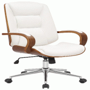 Décoshop26 - Fauteuil de bureau sur roulettes avec accoudoirs similicuir blanc structure en bois courbé et métal 10_0007027 - blanc métal 30002658