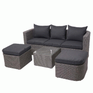 Mendler 3in1-Garnitur HWC-J37, Garten-/Lounge-Set Sonneninsel, Spun Poly-Rattan MVG ~ gris, Kissen anthrazit - gris 77297
