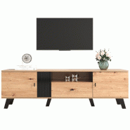 Meuble TV Merax 172 cm au design bois et noir, meuble TV, lowboard avec tiroirs, diverses fonctions de rangement - marron multi-matériau WF313225226S