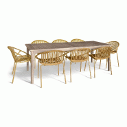 Now's Home - Salon De Jardin Table En Bois D'acacia 220cm Et 8 Fauteuils En Polypropylene Ocre Calypso - 3256390254869