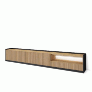 SKRAUT HOME Meuble TV, Banc Télé, Grand espace de Rangement, 310x37x50cm, Pour les TV jusqu'à 80", Led, Style moderne, Chêne et noir - beige Bois