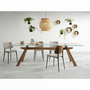 Table de réunion Zeus en verre - piètement bois - 200/250x106 cm - Fabriquée en Italie - Garantie 3 ans